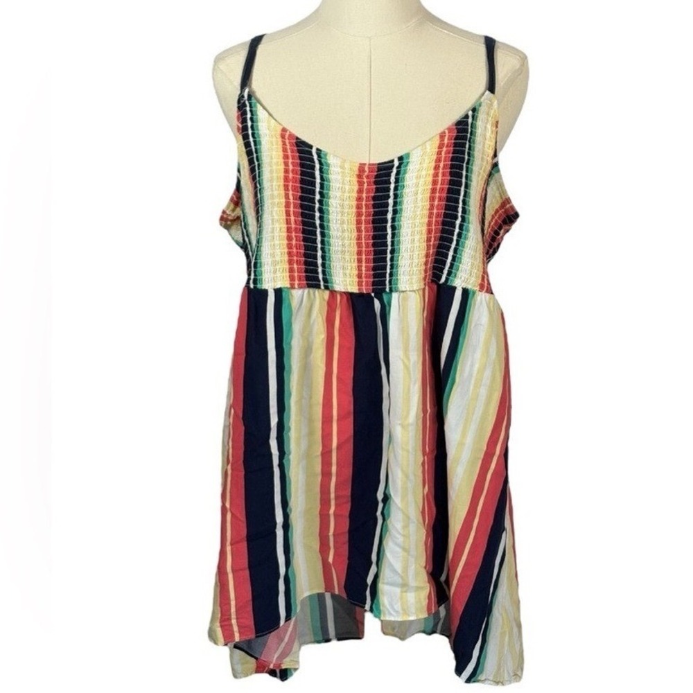 Torrid Navy, Coral, Green, Yellow, & White Striped Tank‎ w/ Stretchy Bodice (2)